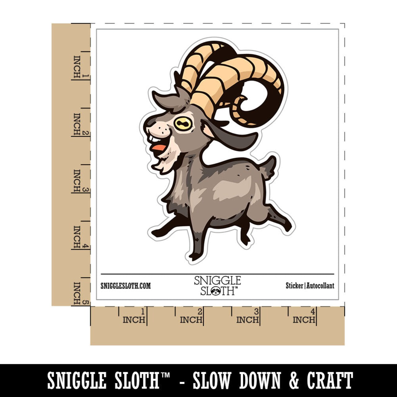 Water Bottle Sticker Set Silly Happy Goat with Big Horns Cute Waterproof Vinyl Stickers Pack Decal, Skateboard, Laptop, Car, Window, Bumper - 5 Pack